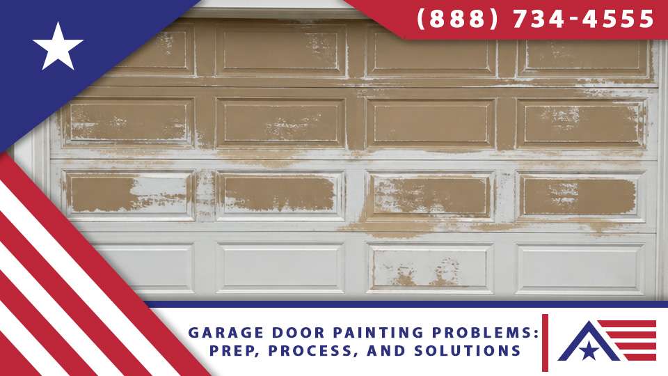 Garage door painting with paint prep and primer over peeling garage door paint
