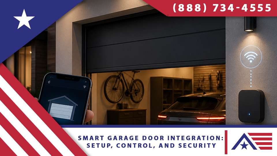 Smart garage door with a Wi-Fi opener, app control, and smart home integration installed near you.